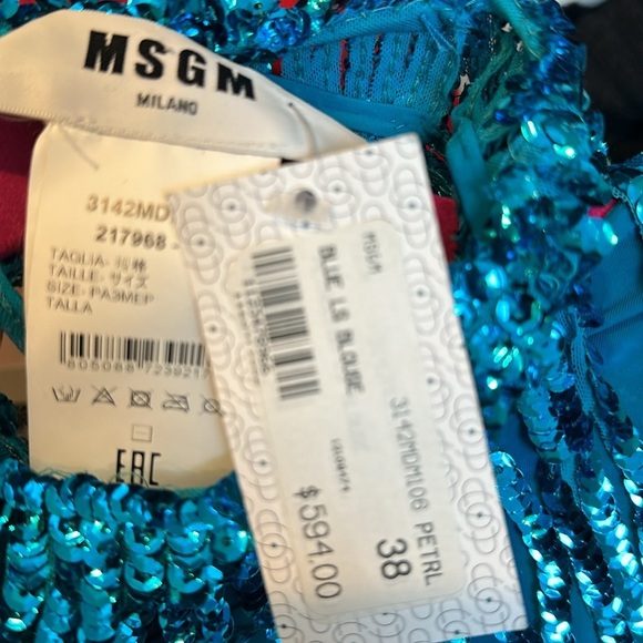 MSGM turquoise iridescent sequin top size EU 38/ US 6 NWT​ - Picture 2 of 3